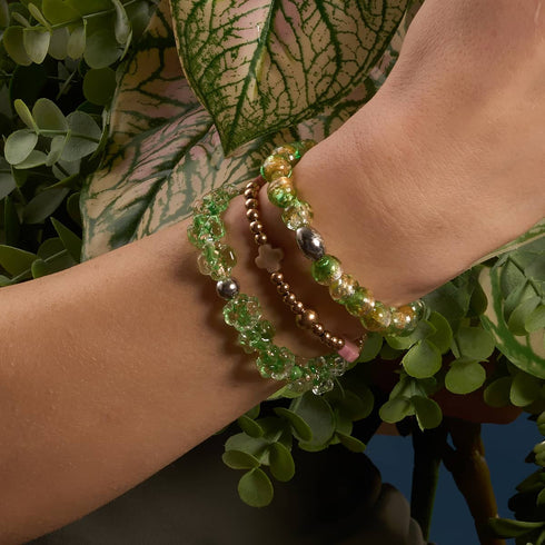 Luminous Shamrock | Silver | Firefly Glass Clover Bracelet